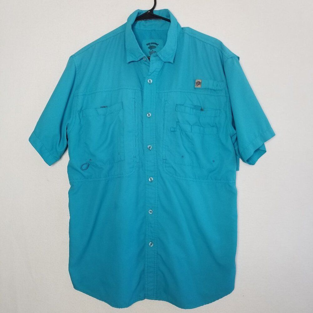 Reel Legends Men's Shirt Medium Blue Vented Fishing Button Down